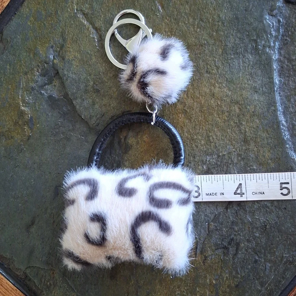 Leopard Print Faux Fur Purse Charm/Keychain